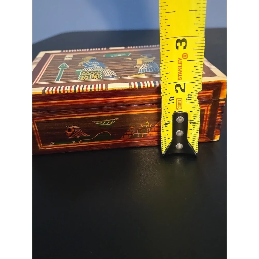 Vintage Hinged Wood‎ Box Mother Of Pearl Carved Egyptian theme 2